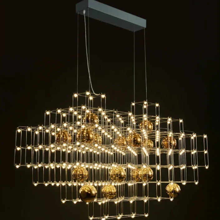 Modern Stainless Steel Three-dimensional Cube Chandelier - Image 2
