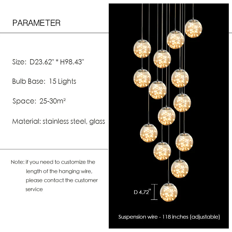 Modern Starlight Globe Chandelier for Foyer Hall Crystal Clear Glass Ball Light Decoration Living Room Ceiling Lamp - Image 3
