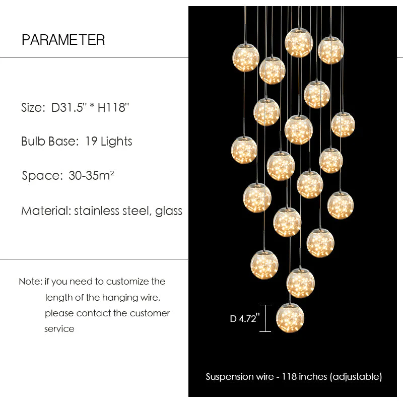Modern Starlight Globe Chandelier for Foyer Hall Crystal Clear Glass Ball Light Decoration Living Room Ceiling Lamp - Image 4