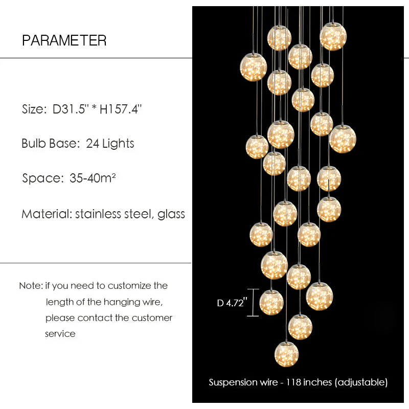 Modern Starlight Globe Chandelier for Foyer Hall Crystal Clear Glass Ball Light Decoration Living Room Ceiling Lamp - Image 5