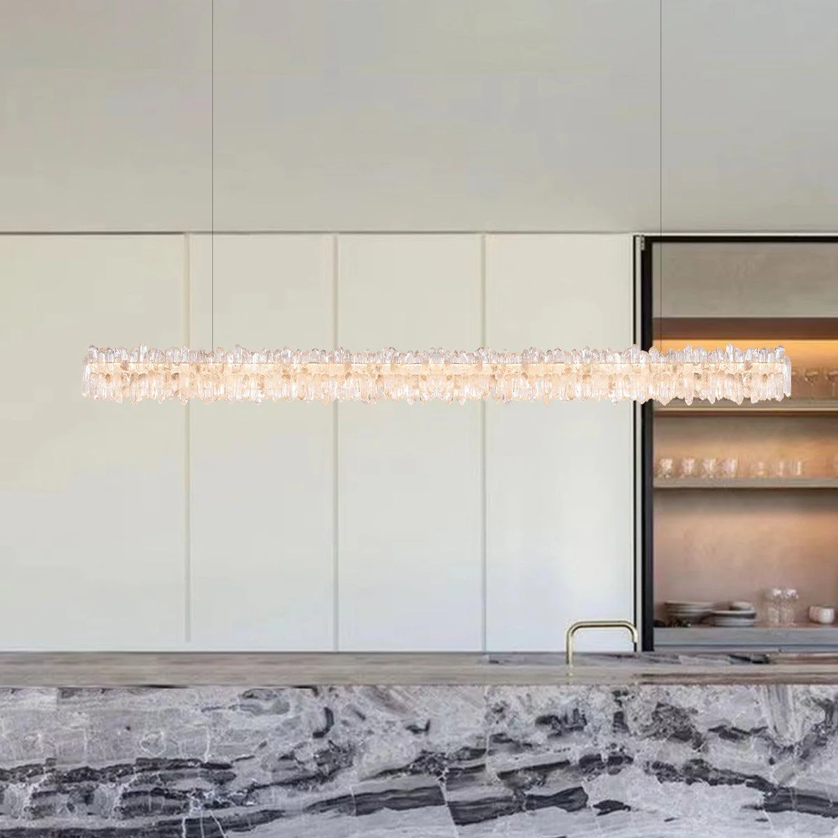 Modern Style Linear Natural Crystal Chandelier - Image 3