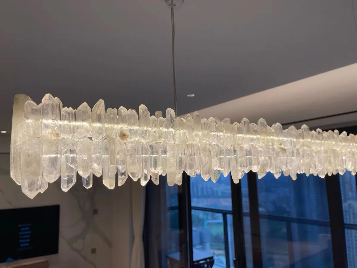 Modern Style Linear Natural Crystal Chandelier - Image 6