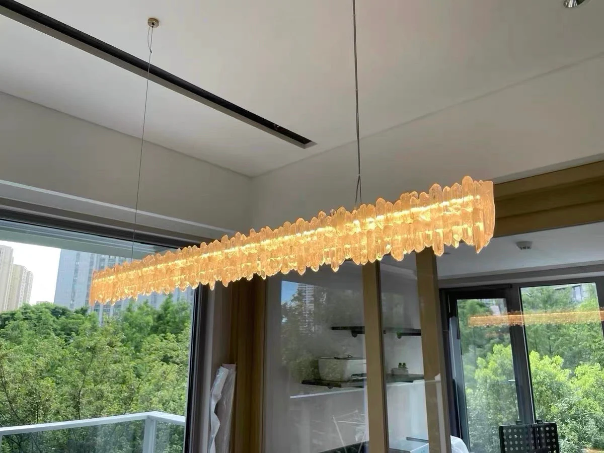 Modern Style Linear Natural Crystal Chandelier - Image 7
