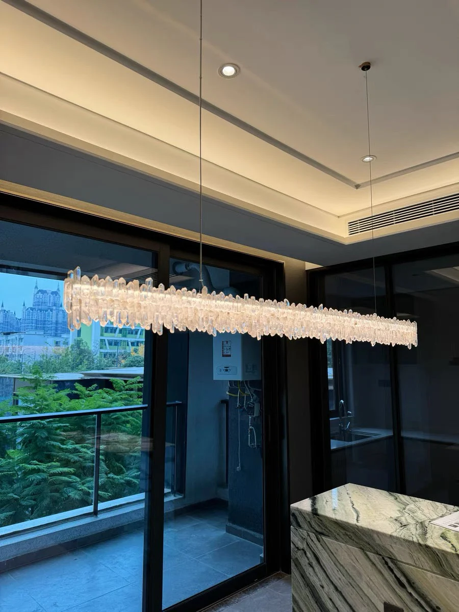 Modern Style Linear Natural Crystal Chandelier - Image 9