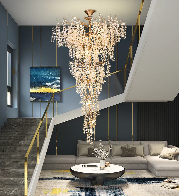 Modern Unique Artistic Flower Brass Branch Semi-flush Mount Chandelier for Living Room/ Hallway/ Entryway/ Staircase - Image 10