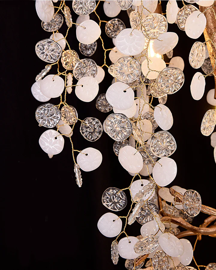 Modern Unique Artistic Flower Brass Branch Semi-flush Mount Chandelier for Living Room/ Hallway/ Entryway/ Staircase - Image 12