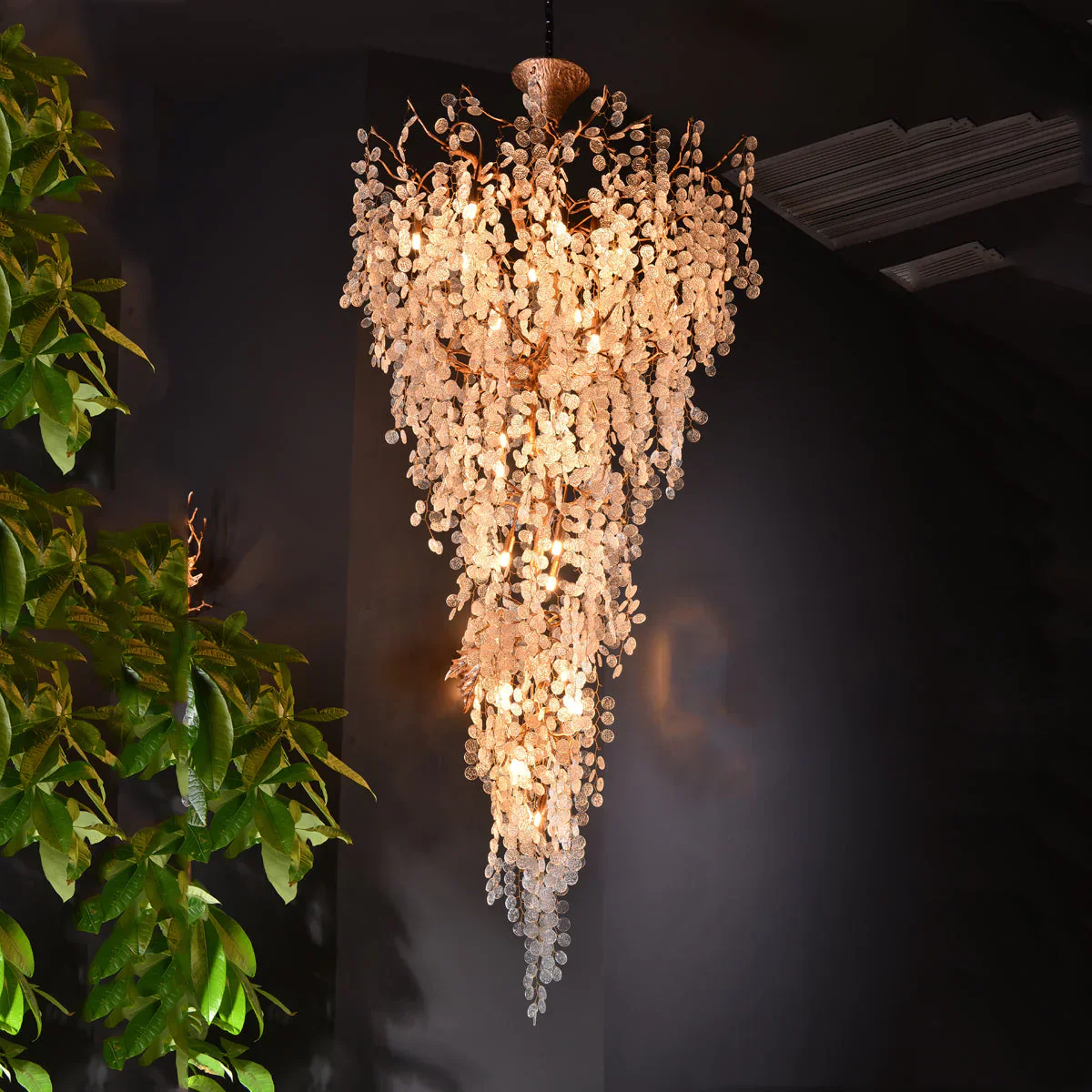Modern Unique Artistic Flower Brass Branch Semi-flush Mount Chandelier for Living Room/ Hallway/ Entryway/ Staircase - Image 2