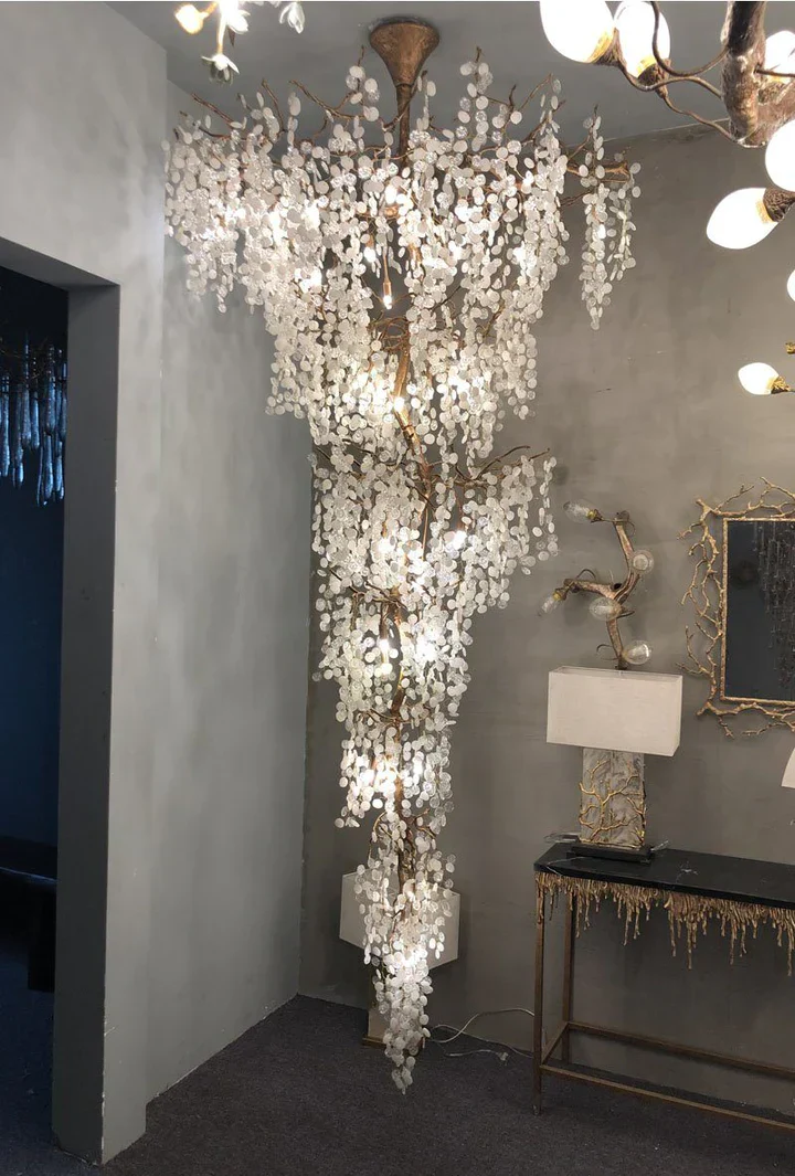 Modern Unique Artistic Flower Brass Branch Semi-flush Mount Chandelier for Living Room/ Hallway/ Entryway/ Staircase - Image 3