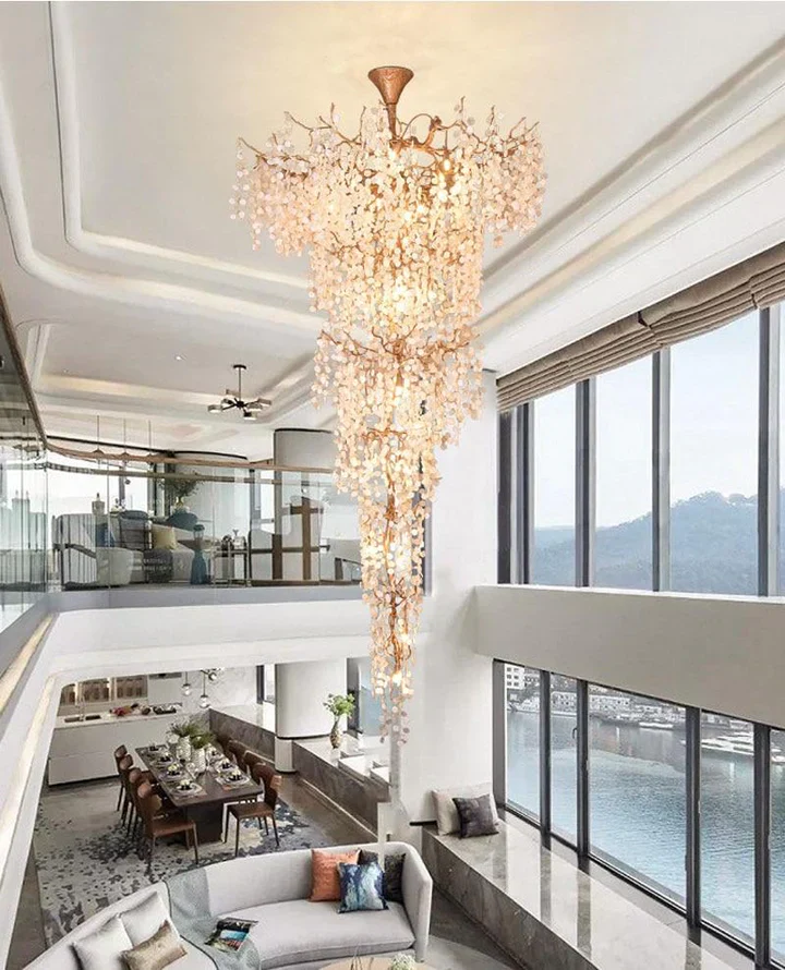 Modern Unique Artistic Flower Brass Branch Semi-flush Mount Chandelier for Living Room/ Hallway/ Entryway/ Staircase - Image 4
