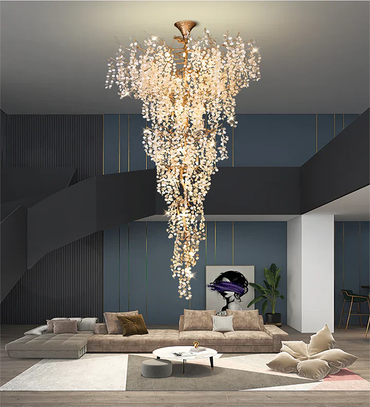Modern Unique Artistic Flower Brass Branch Semi-flush Mount Chandelier for Living Room/ Hallway/ Entryway/ Staircase - Image 5