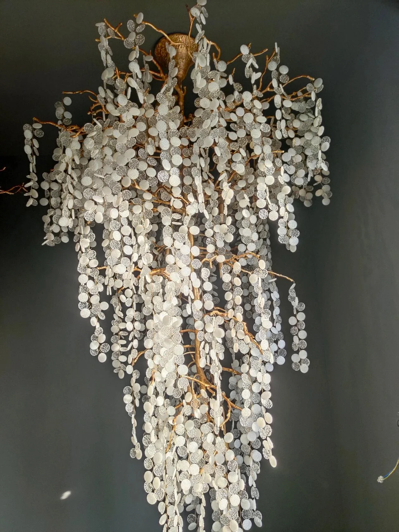 Modern Unique Artistic Flower Brass Branch Semi-flush Mount Chandelier for Living Room/ Hallway/ Entryway/ Staircase - Image 7
