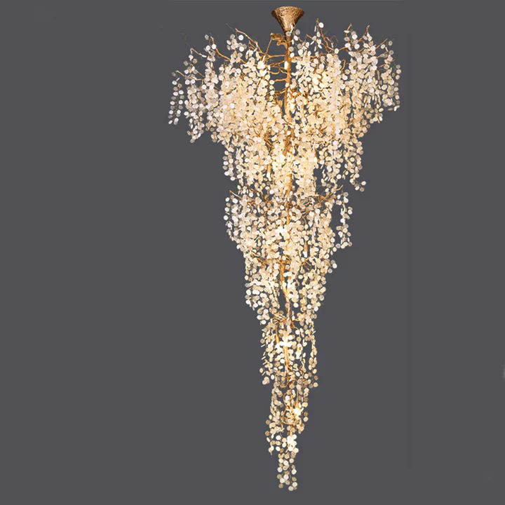 Modern Unique Artistic Flower Brass Branch Semi-flush Mount Chandelier for Living Room/ Hallway/ Entryway/ Staircase - Image 8