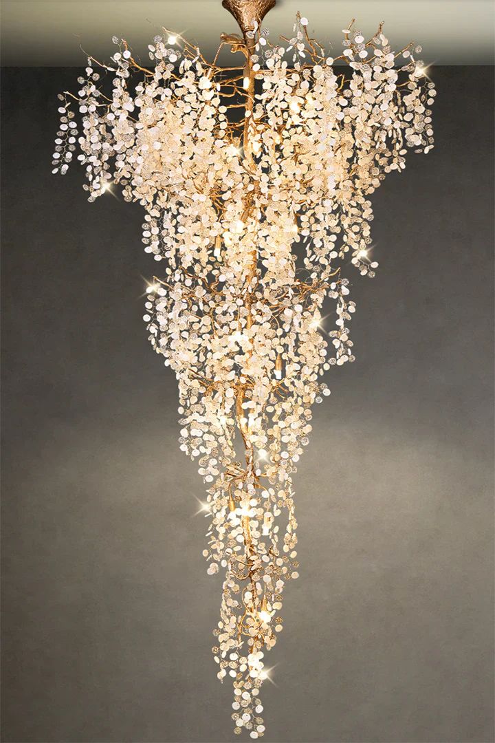 Modern Unique Artistic Flower Brass Branch Semi-flush Mount Chandelier for Living Room/ Hallway/ Entryway/ Staircase - Image 9
