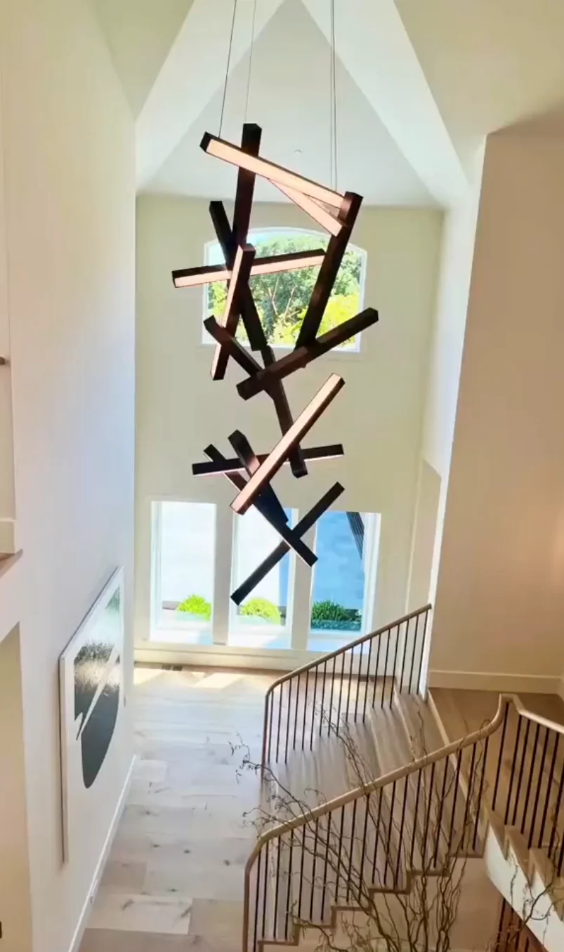 Modern Vertical Geometric Aluminum Chandelier for Staircase/Foyer/High-ceiling - Image 9
