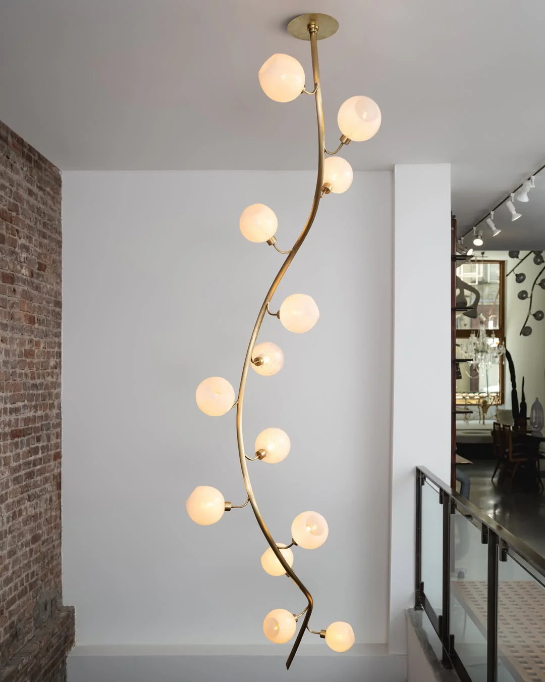 Modern Vertical Handcrafted Glass Globe Chandelier for High Ceilings - Image 2