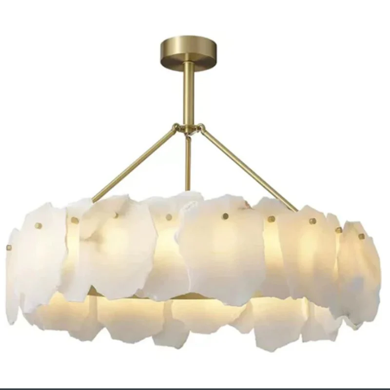 Alabaster Moira Marble Modern Snowflake Round Chandelier - Image 3
