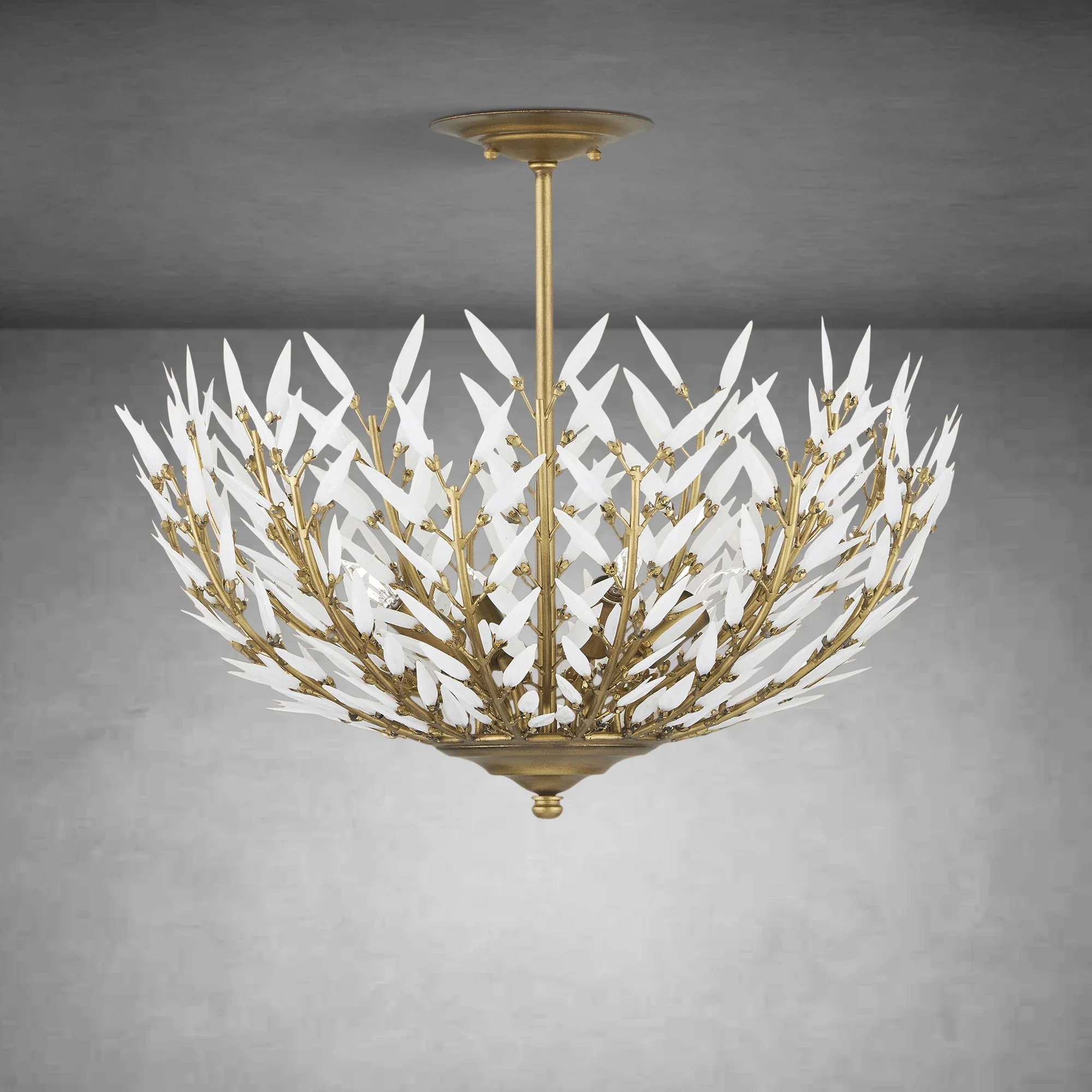Morrigan Flushmount Brass & White Glass Ceiling Chandelier - Image 2