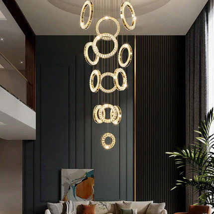Modern Multi Gold Donuts Shape Crystal Chandelier Ring Round Light Fixture for Foyer Staircase/ Living Room/ Bar/ Hotel Lobby/ Entryway/ LOFT - Image 2