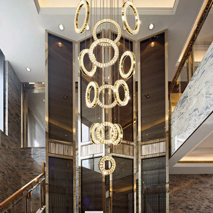 Modern Multi Gold Donuts Shape Crystal Chandelier Ring Round Light Fixture for Foyer Staircase/ Living Room/ Bar/ Hotel Lobby/ Entryway/ LOFT - Image 3