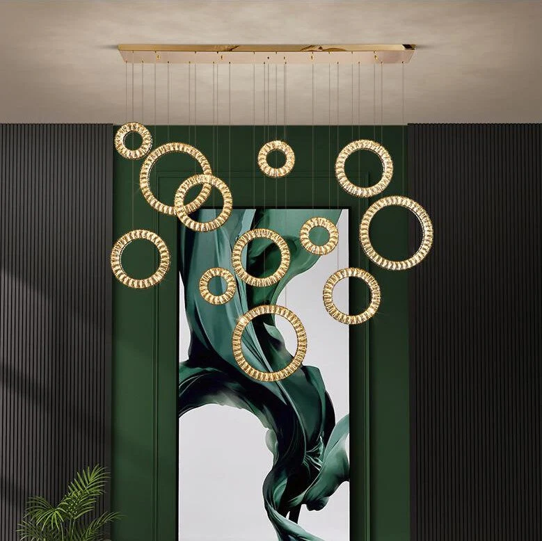 Modern Multi Gold Donuts Shape Crystal Chandelier Ring Round Light Fixture for Foyer Staircase/ Living Room/ Bar/ Hotel Lobby/ Entryway/ LOFT - Image 5