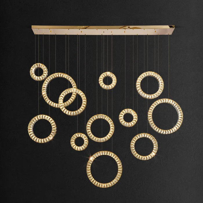 Modern Multi Gold Donuts Shape Crystal Chandelier Ring Round Light Fixture for Foyer Staircase/ Living Room/ Bar/ Hotel Lobby/ Entryway/ LOFT - Image 6