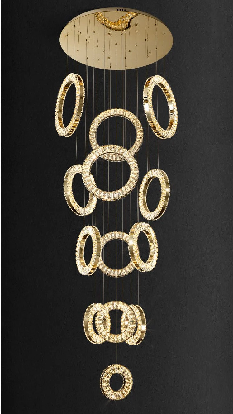 Modern Multi Gold Donuts Shape Crystal Chandelier Ring Round Light Fixture for Foyer Staircase/ Living Room/ Bar/ Hotel Lobby/ Entryway/ LOFT - Image 7