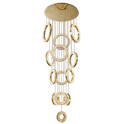 Modern Multi Gold Donuts Shape Crystal Chandelier Ring Round Light Fixture for Foyer Staircase/ Living Room/ Bar/ Hotel Lobby/ Entryway/ LOFT - Image 8
