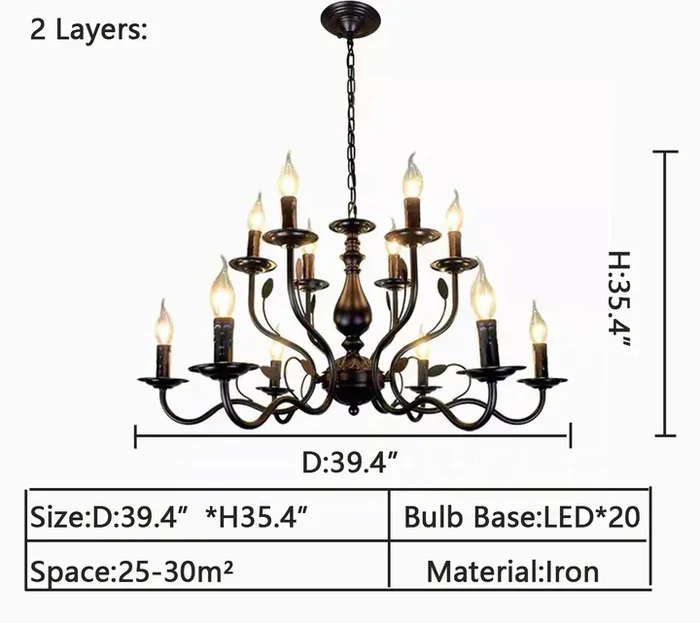 Multi Layer Iron Chandelier with Electronic Candles in Vintage Country Style for Living Room Cafe and Study - Image 14