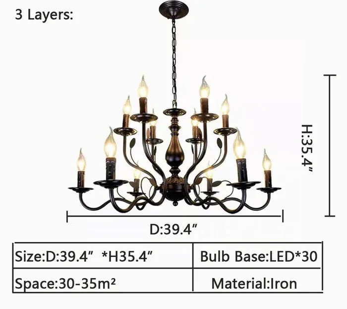 Multi Layer Iron Chandelier with Electronic Candles in Vintage Country Style for Living Room Cafe and Study - Image 15