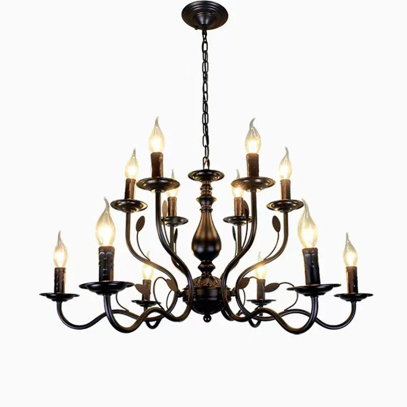 Multi Layer Iron Chandelier with Electronic Candles in Vintage Country Style for Living Room Cafe and Study - Image 17