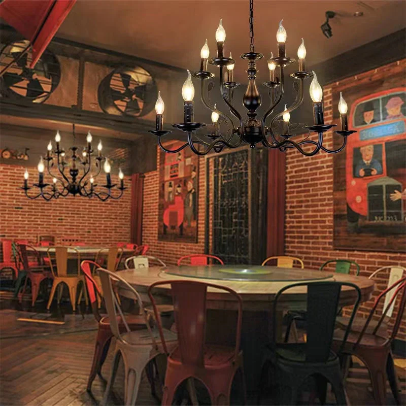 Multi Layer Iron Chandelier with Electronic Candles in Vintage Country Style for Living Room Cafe and Study - Image 3