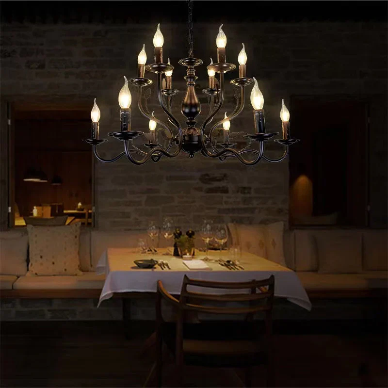 Multi Layer Iron Chandelier with Electronic Candles in Vintage Country Style for Living Room Cafe and Study - Image 4