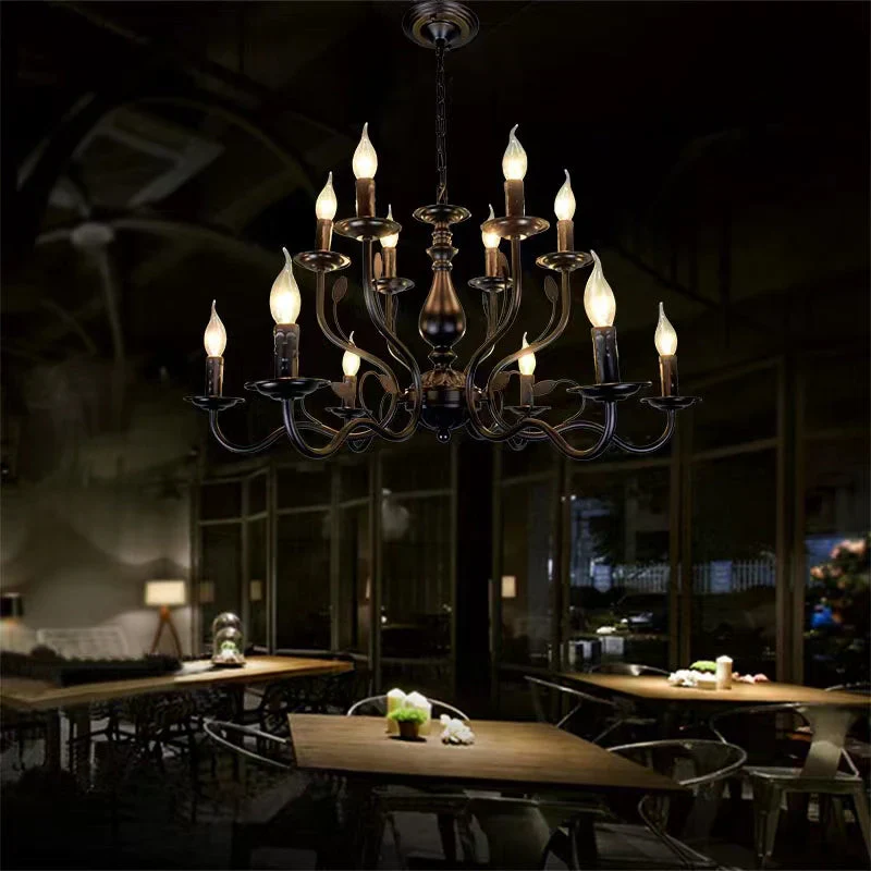 Multi Layer Iron Chandelier with Electronic Candles in Vintage Country Style for Living Room Cafe and Study - Image 5
