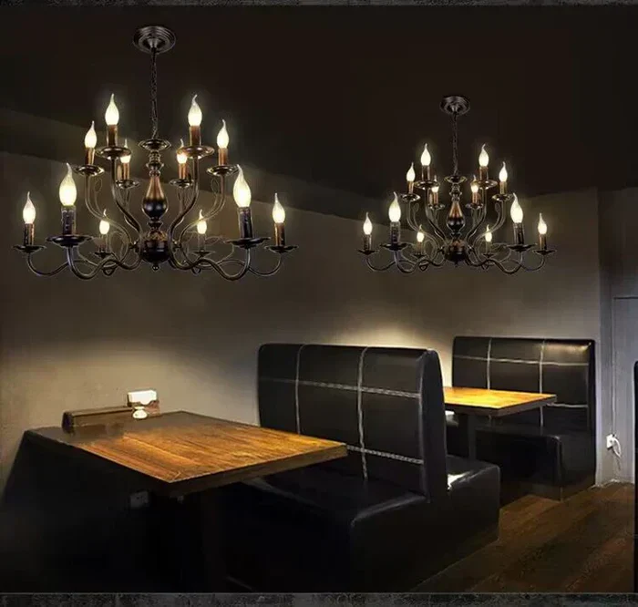 Multi Layer Iron Chandelier with Electronic Candles in Vintage Country Style for Living Room Cafe and Study - Image 6
