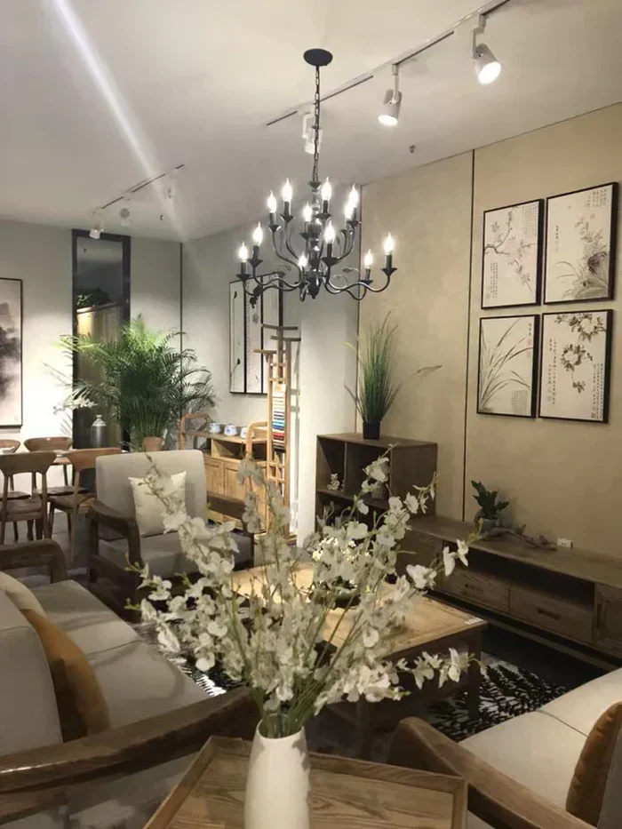 Multi Layer Iron Chandelier with Electronic Candles in Vintage Country Style for Living Room Cafe and Study - Image 8