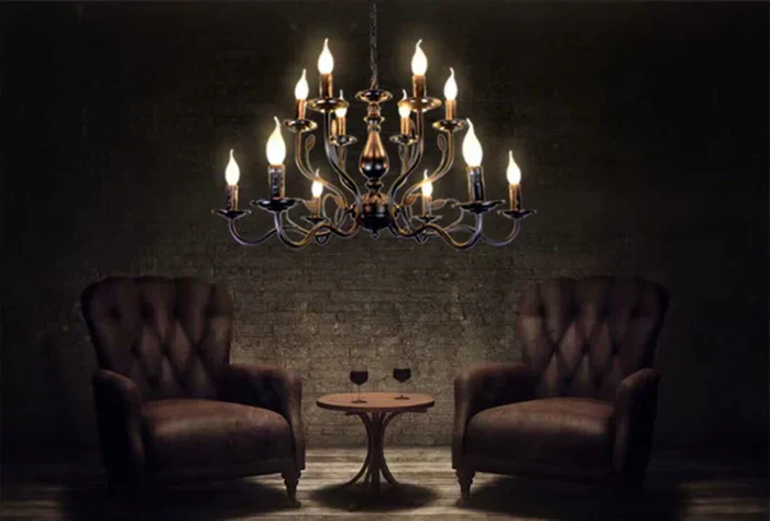 Multi Layer Iron Chandelier with Electronic Candles in Vintage Country Style for Living Room Cafe and Study - Image 9