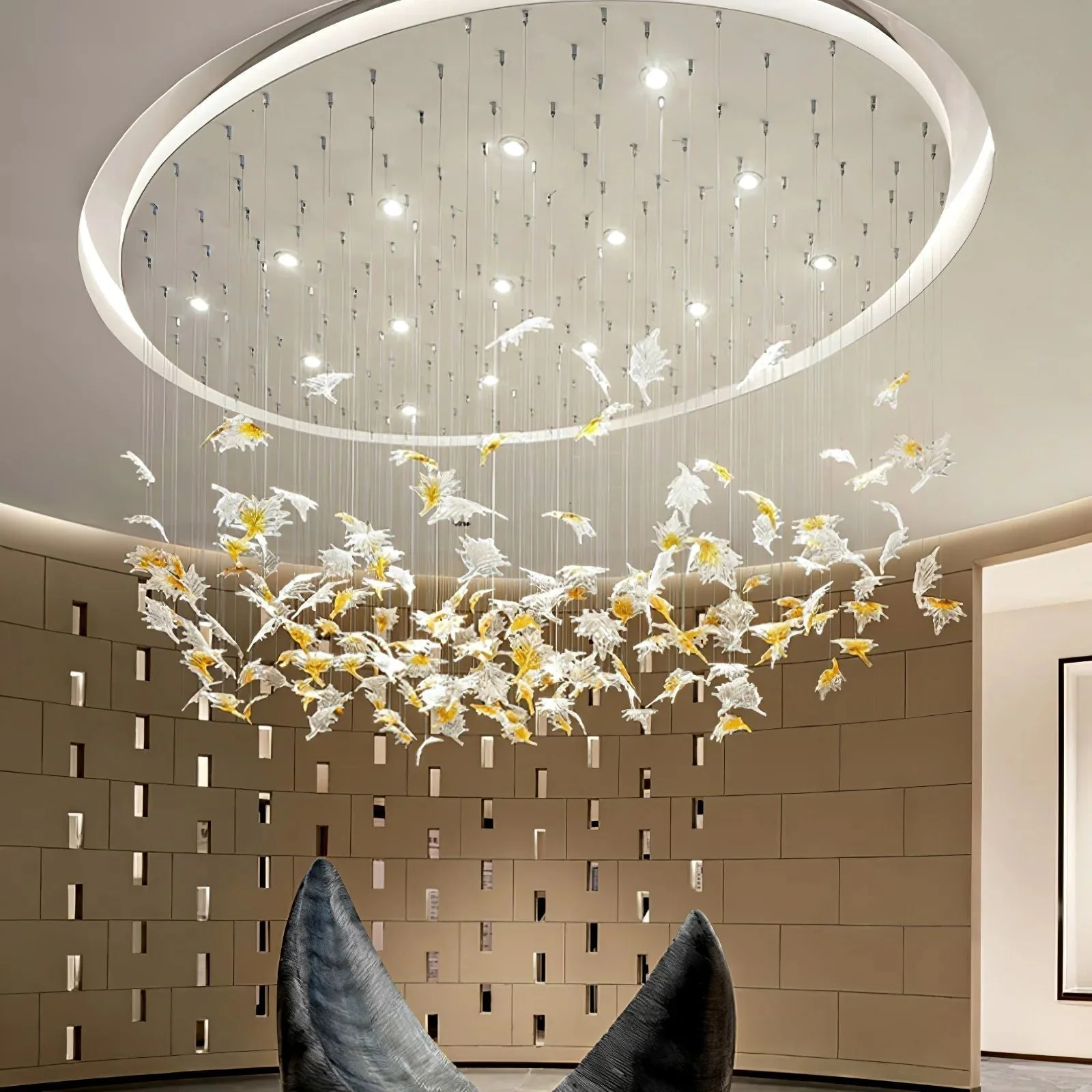 Multicolor Maple Leaf Art Glass Large Oversize Chandelier - Image 11