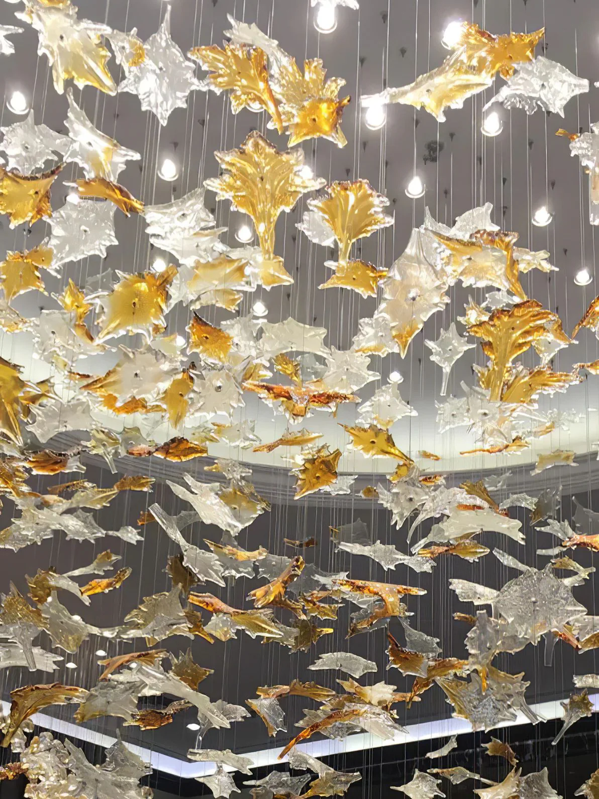 Multicolor Maple Leaf Art Glass Large Oversize Chandelier - Image 4
