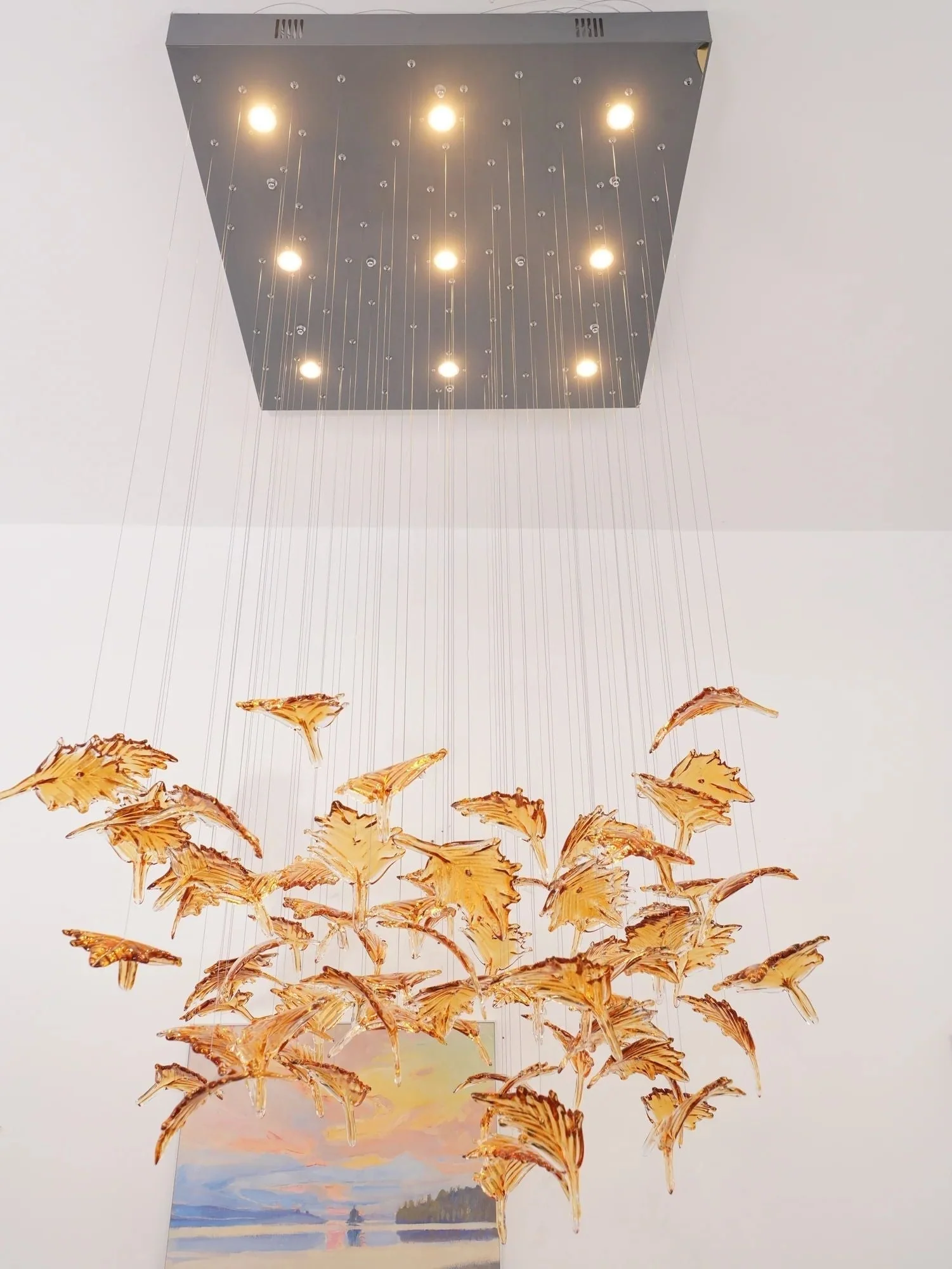 Multicolor Maple Leaf Art Glass Large Oversize Chandelier - Image 8