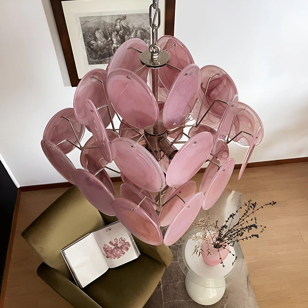 Murano Chandelier 36 Pink Disks - Image 10