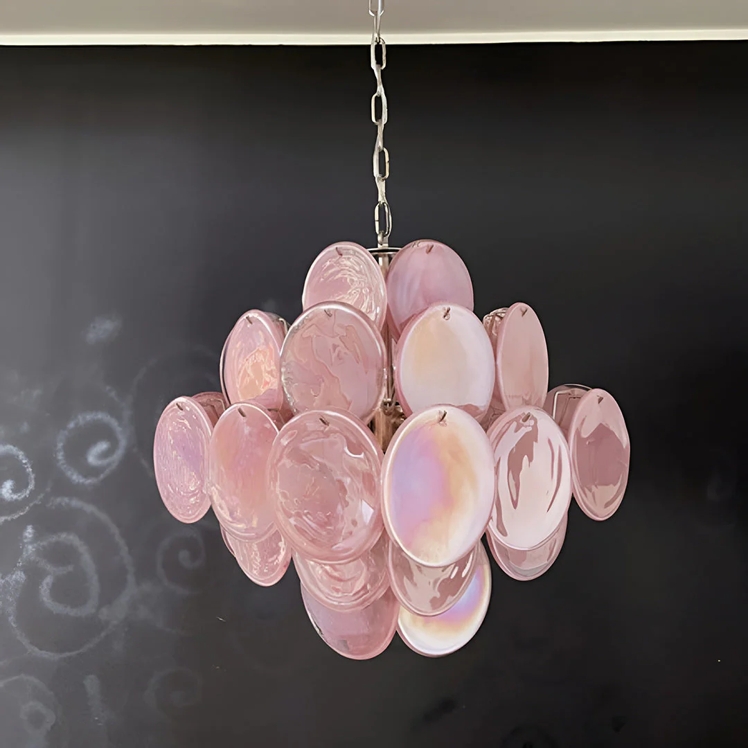 Murano Chandelier 36 Pink Disks - Image 11