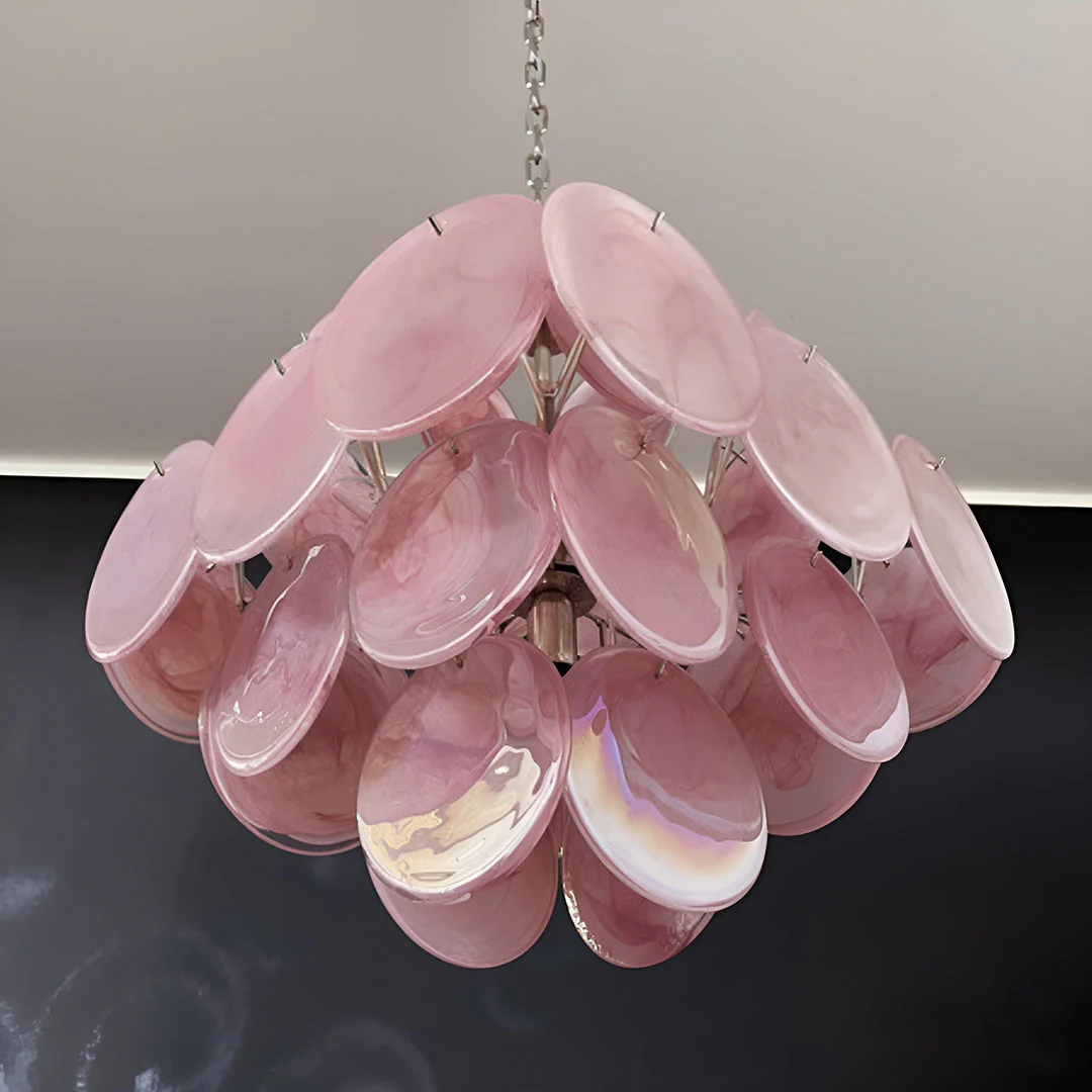 Murano Chandelier 36 Pink Disks - Image 12