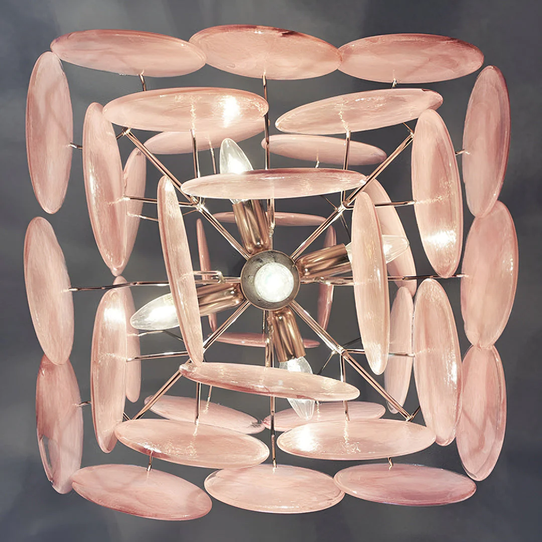 Murano Chandelier 36 Pink Disks - Image 16
