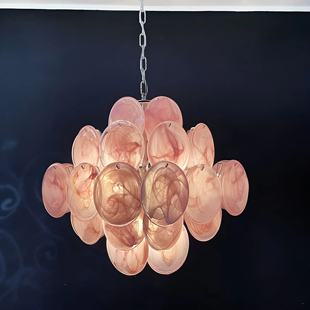 Murano Chandelier 36 Pink Disks - Image 17