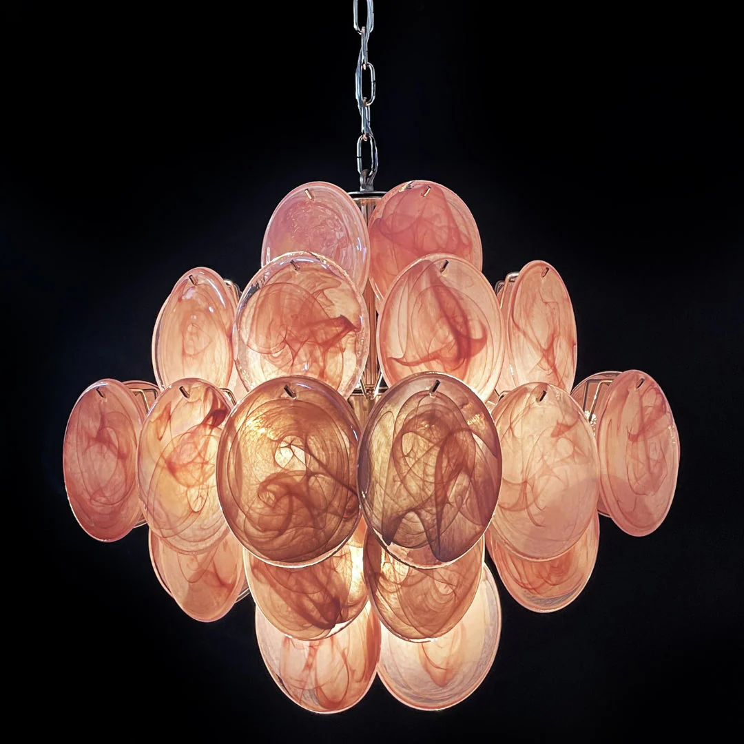 Murano Chandelier 36 Pink Disks - Image 18