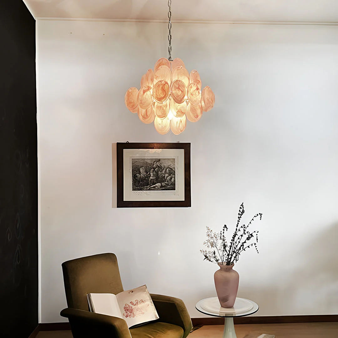 Murano Chandelier 36 Pink Disks - Image 3