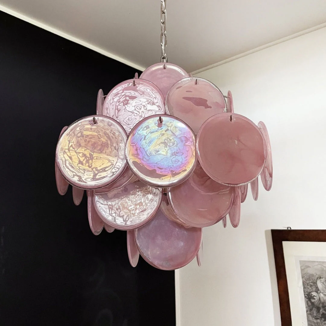 Murano Chandelier 36 Pink Disks - Image 5