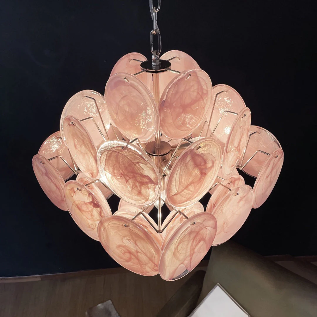 Murano Chandelier 36 Pink Disks - Image 6