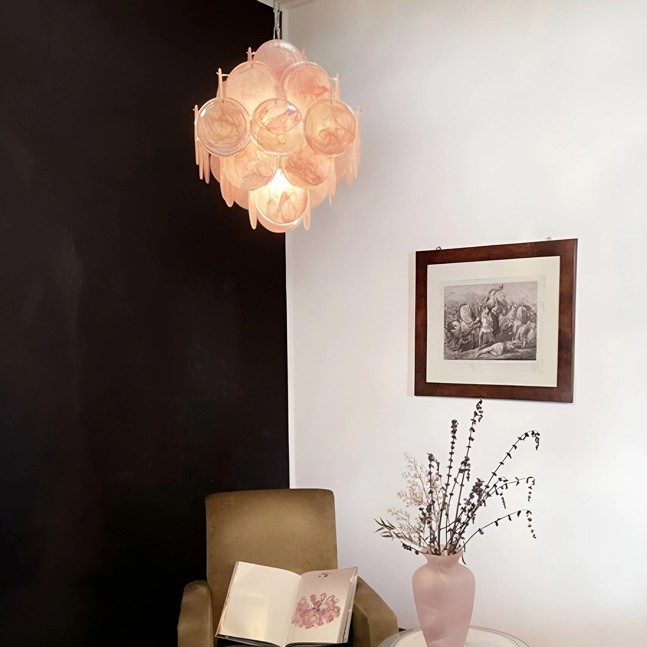 Murano Chandelier 36 Pink Disks - Image 8