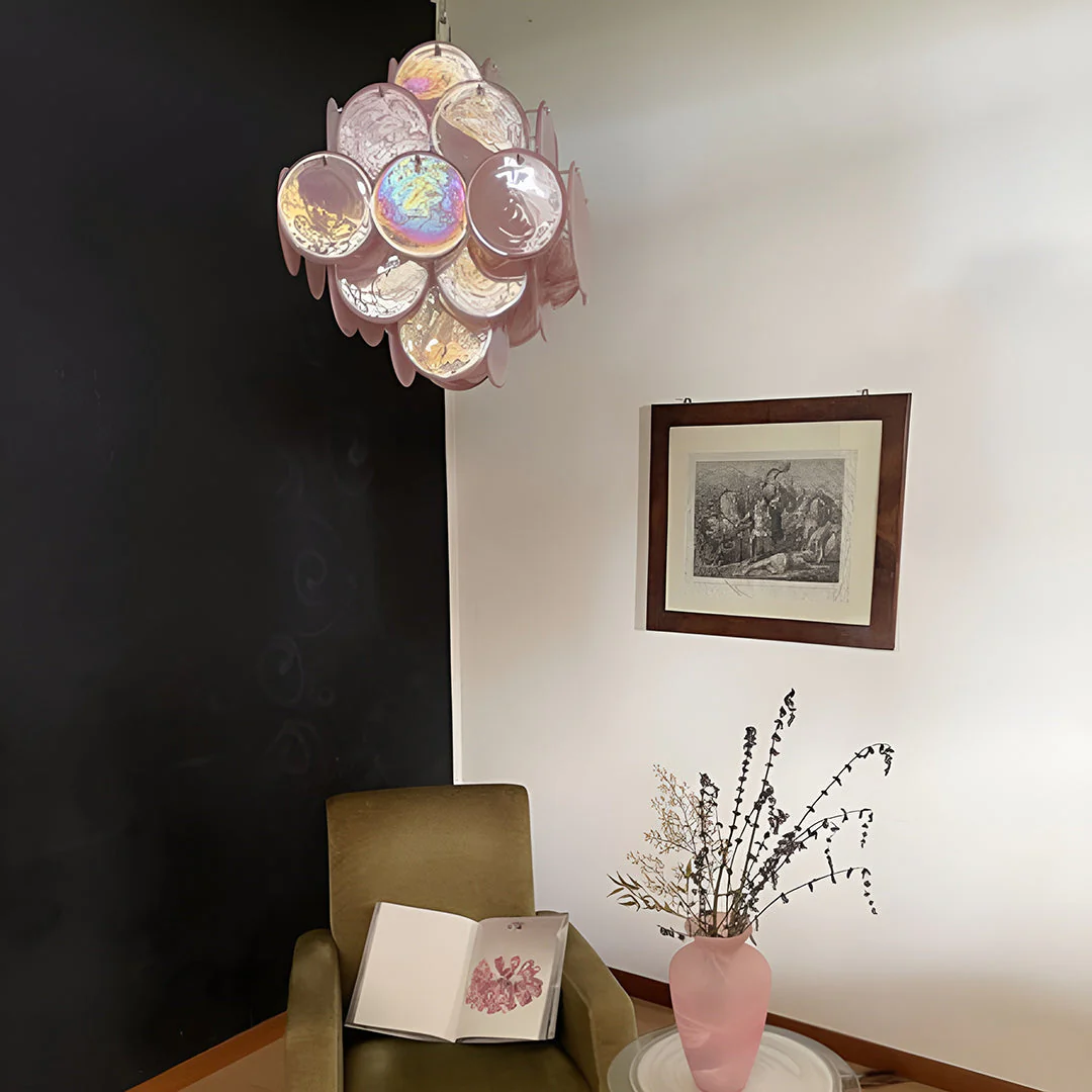Murano Chandelier 36 Pink Disks - Image 9